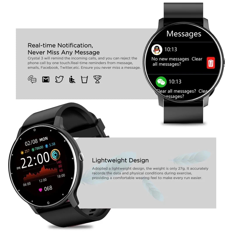 LIGE - Relógio SmartWatch Fitness, Monitor de Frequência Cardíaca, Impermeável, Xiaomi, Android, IOS, Esporte, 2024