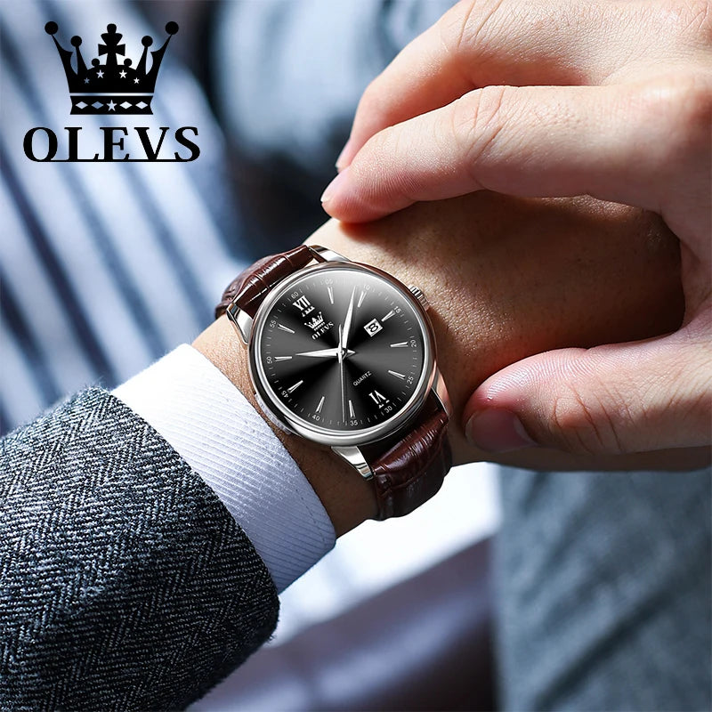 OLEVS - Relógio de pulso quartzo casual impermeável masculino, pulseira de couro, relógio clássico masculino, tendência fashion, original, best-seller