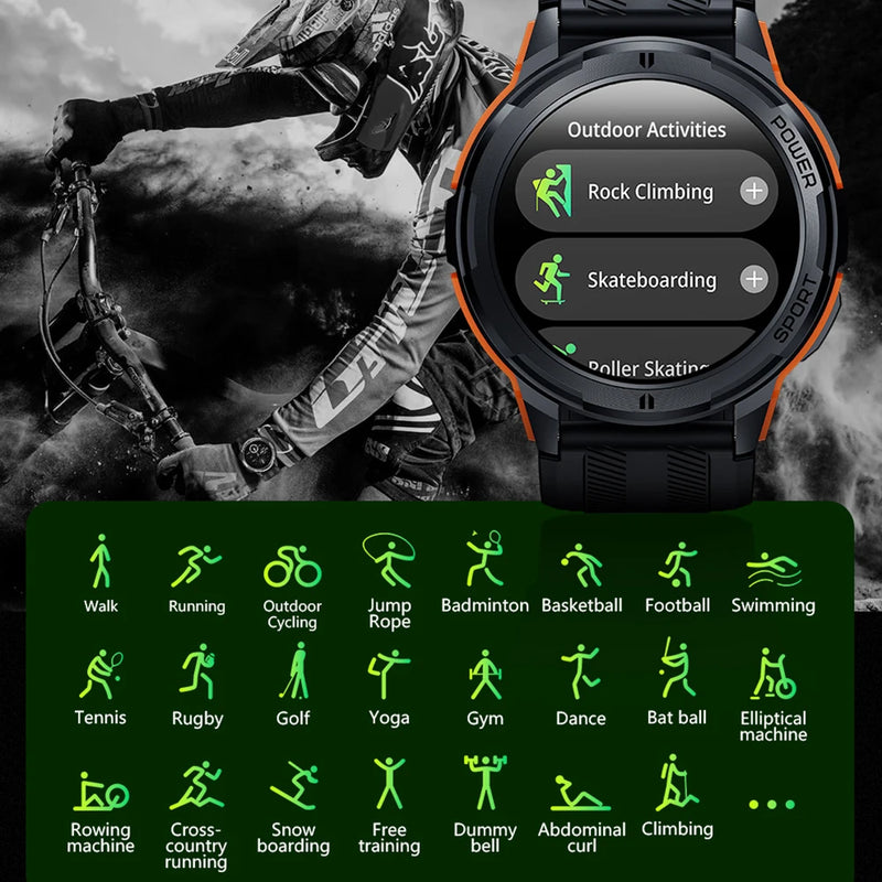 C25 - Relógio Smartwatch com Tela AMOLED 1.43", 1ATM, Impermeável, Monitor de Frequência Cardíaca, Esportivo, Chamada de Bluetooth