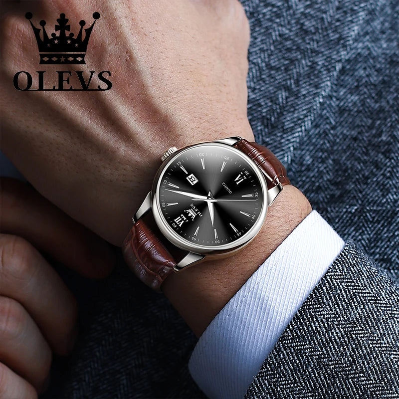 OLEVS - Relógio de pulso quartzo casual impermeável masculino, pulseira de couro, relógio clássico masculino, tendência fashion, original, best-seller