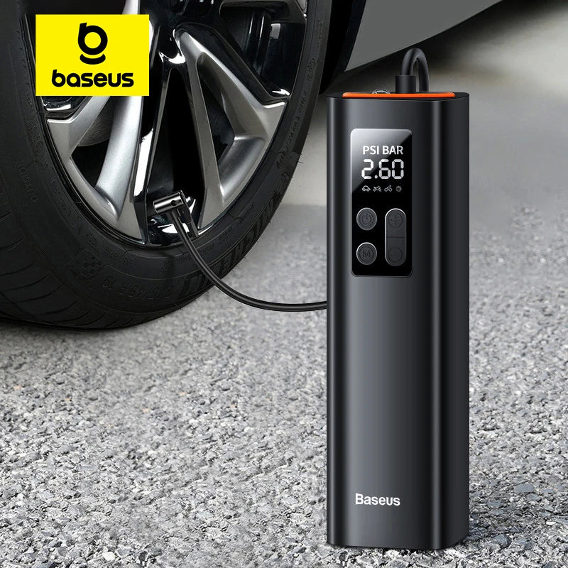 BASEUS - Mini compressor de ar digital portátil de pneu de bicicleta BASEUS, carro, insuflador de pneus portátil, bomba inflável digital inteligente para carro, bicicleta, barco, 12V, 150PSI