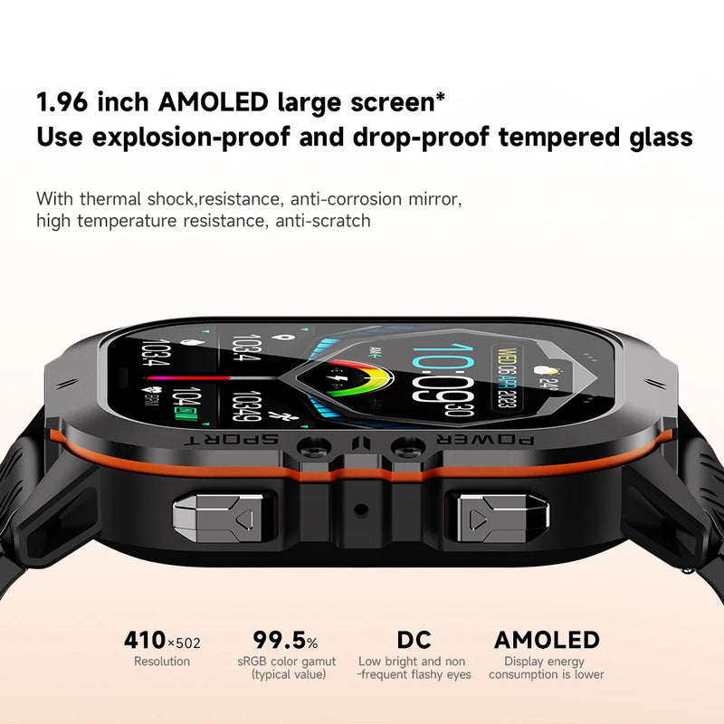 MISIRUN C26 - Relógio SmartWatch Militar, Bluetooth Chamada, à prova d'água, ao ar livre relógio de pulso, 100 + modos esportivos, 1.96 "AMOLED, 1ATM