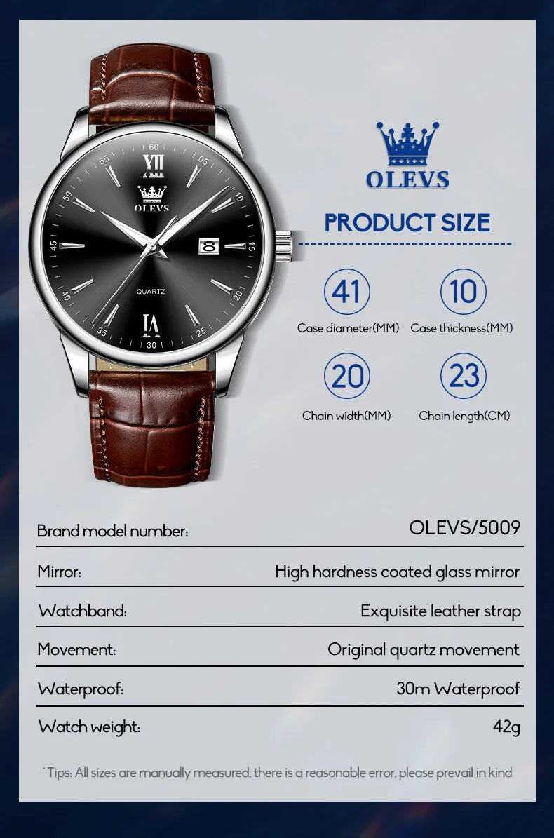 OLEVS - Relógio de pulso quartzo casual impermeável masculino, pulseira de couro, relógio clássico masculino, tendência fashion, original, best-seller