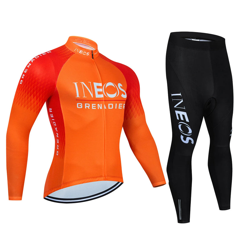 CONJUNTO INEOS INVERNO – Conjunto Ineos Grenadier de camisa de manga longa/comprida e BIB/calção Ciclismo Manga Comprida, BTT Maillot, Bicicleta de Estrada, Roupas Esportivas, Secagem Rápida, Outono, masculino e feminino