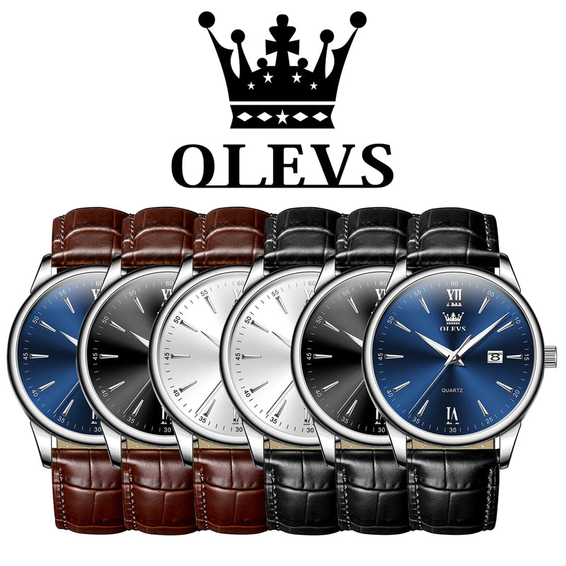 OLEVS - Relógio de pulso quartzo casual impermeável masculino, pulseira de couro, relógio clássico masculino, tendência fashion, original, best-seller