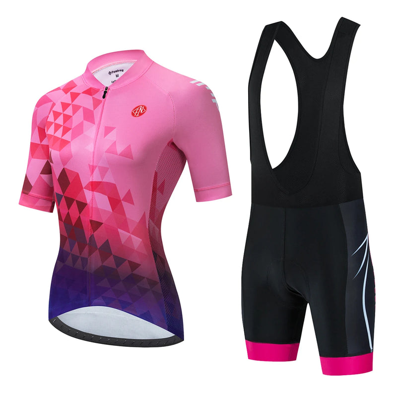 CONJUNTO VENDULL - Conjuntos de roupas de ciclismo feminino camisa de ciclismo de manga curta verão com calção BIB, speed, MTB, estrada, pista, bicicleta camisa roupa maillott