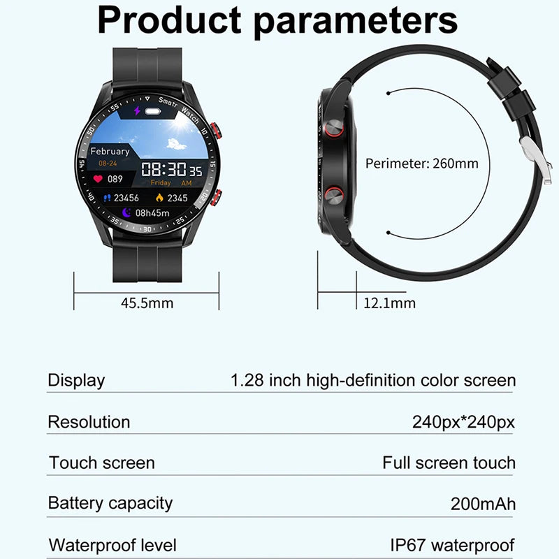 CHIBEAR - Relógio SmartWatch,  Chamada Bluetooth, Monitor de Pressão Arterial, Monitor de batimentos, fitness, à prova d'água