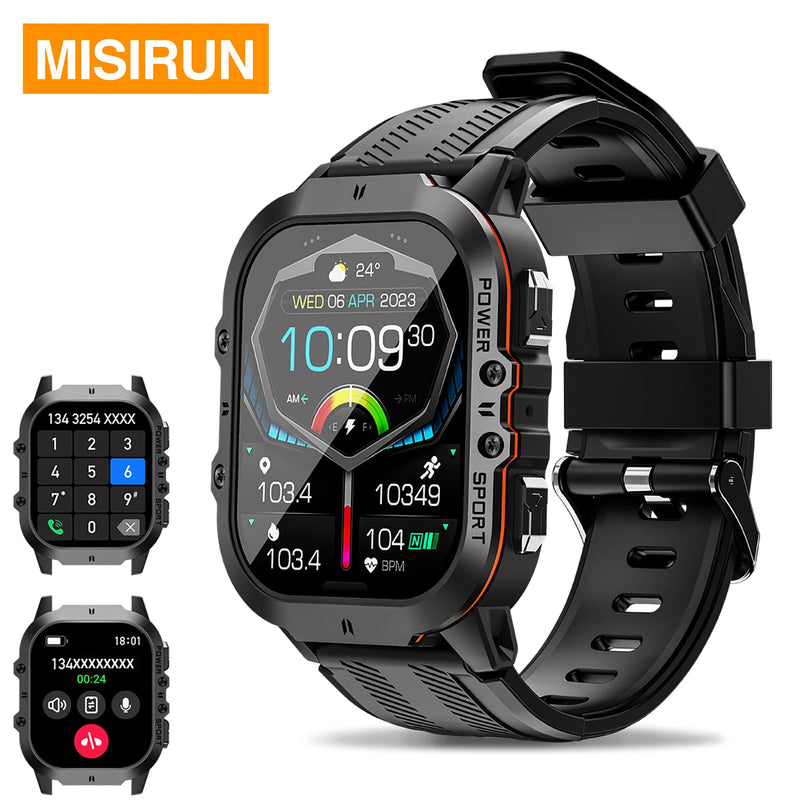 MISIRUN C26 - Relógio SmartWatch Militar, Bluetooth Chamada, à prova d'água, ao ar livre relógio de pulso, 100 + modos esportivos, 1.96 "AMOLED, 1ATM