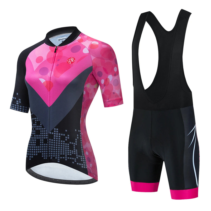 CONJUNTO VENDULL - Conjuntos de roupas de ciclismo feminino camisa de ciclismo de manga curta verão com calção BIB, speed, MTB, estrada, pista, bicicleta camisa roupa maillott